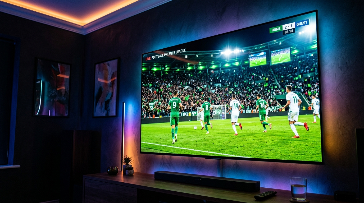Match de football en direct sur écran géant IPTV